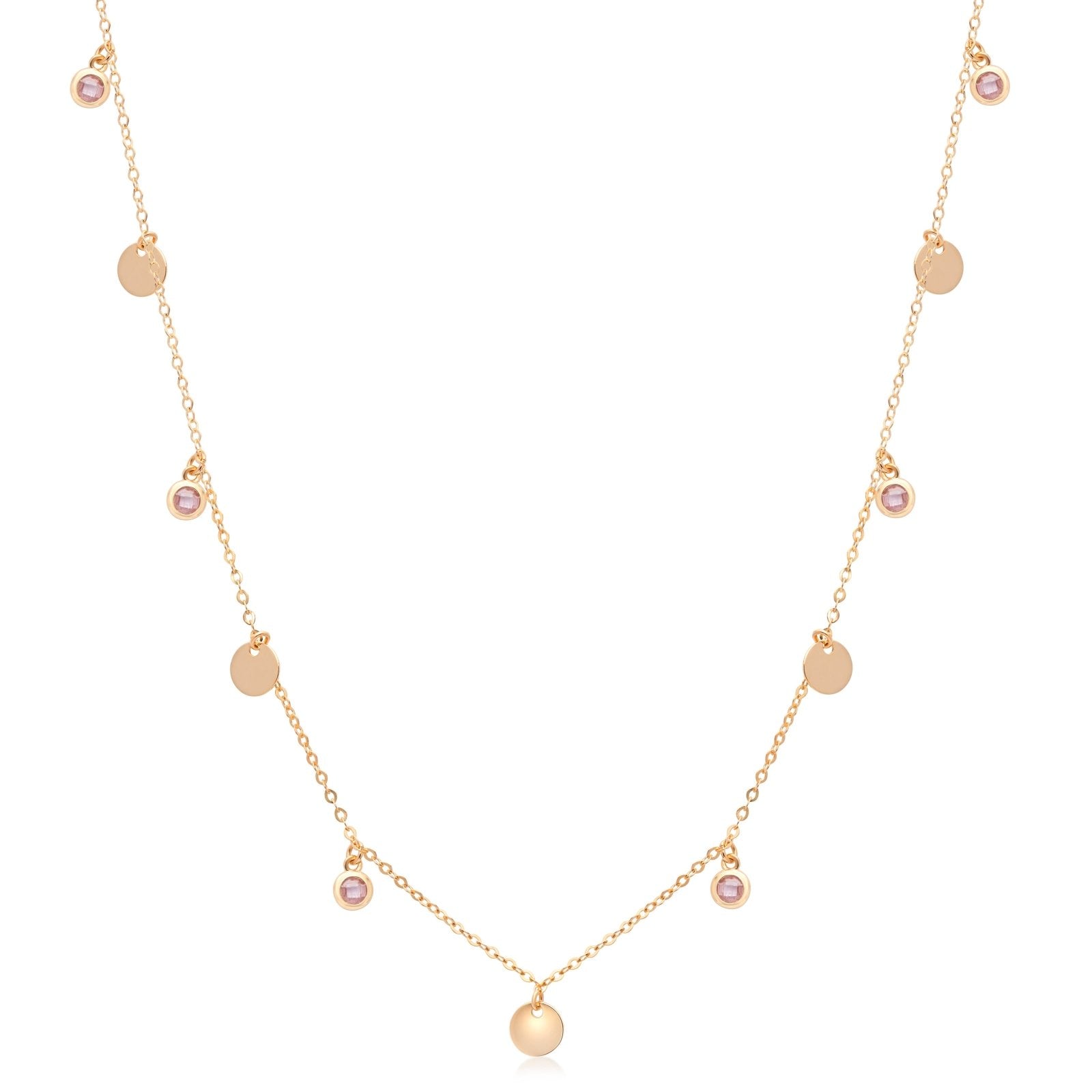Gold Disc and Pink Tourmaline Drop Station Necklace Bezel Necklaces Estella Collection #product_description# 14k Birthstone Gemstone #tag4# #tag5# #tag6# #tag7# #tag8# #tag9# #tag10#