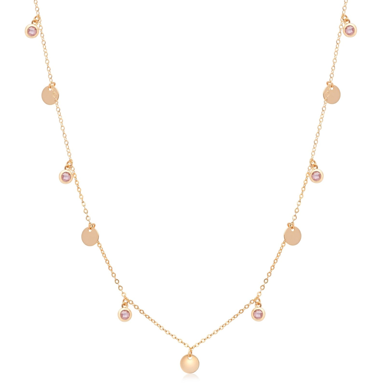 Gold Disc and Pink Tourmaline Drop Station Necklace Bezel Necklaces Estella Collection #product_description# 14k Birthstone Gemstone #tag4# #tag5# #tag6# #tag7# #tag8# #tag9# #tag10#