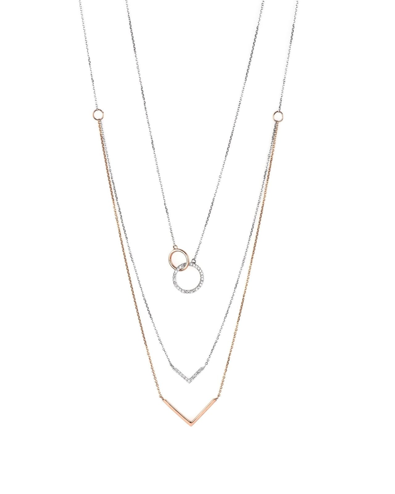 Interlocking Circles Diamond Necklace in Solid 14k Two-Tone White and Rose Gold Necklaces Estella Collection #product_description# 14k Diamond Gemstone #tag4# #tag5# #tag6# #tag7# #tag8# #tag9# #tag10#