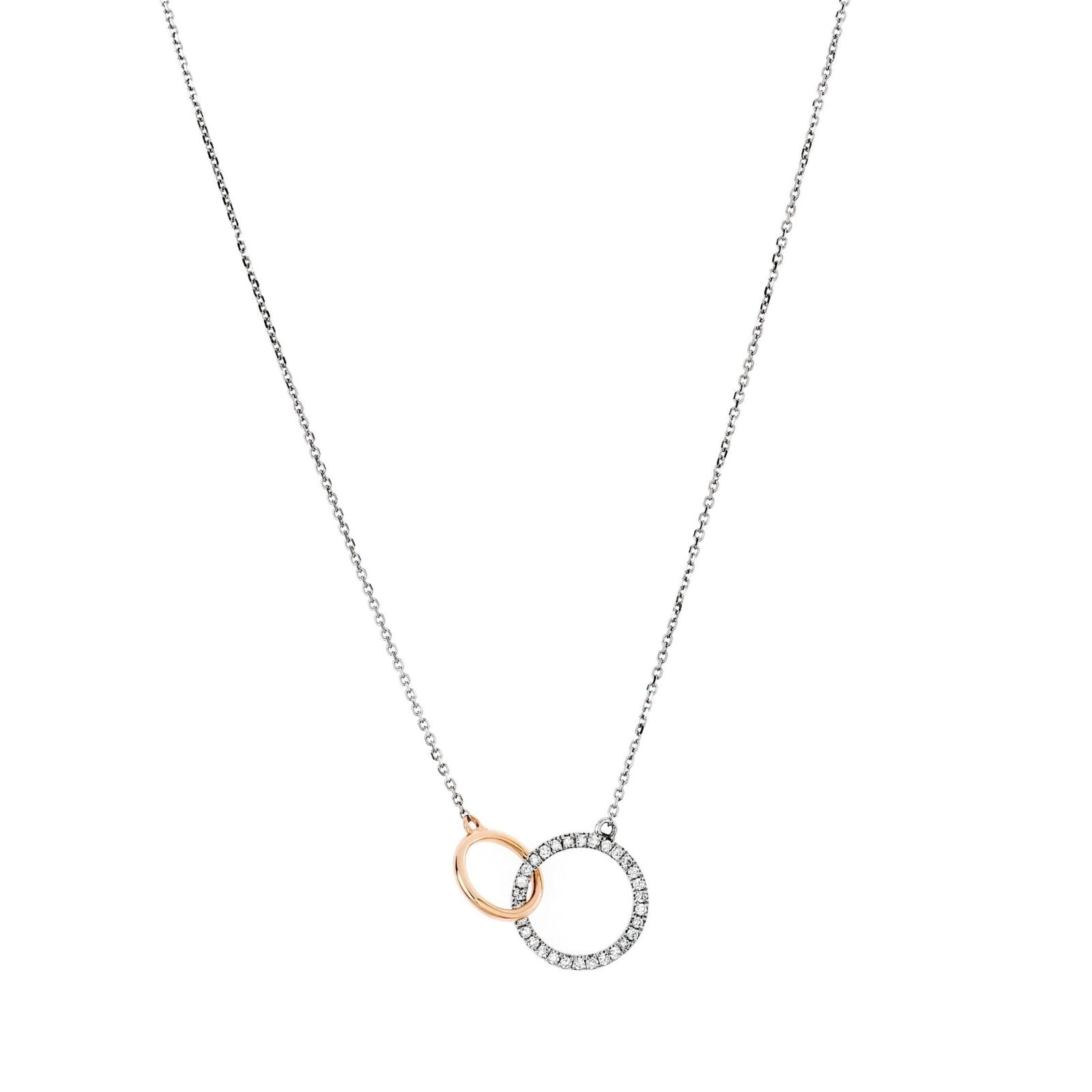 Interlocking Circles Diamond Necklace in Solid 14k Two-Tone White and Rose Gold Necklaces Estella Collection #product_description# 14k Diamond Gemstone #tag4# #tag5# #tag6# #tag7# #tag8# #tag9# #tag10#