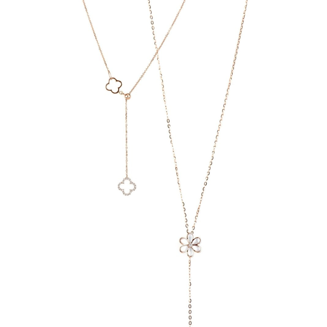 Mother of Pearl Flower and Diamond Drop Lariat Necklace Necklaces Estella Collection #product_description# 14k Birthstone Diamond #tag4# #tag5# #tag6# #tag7# #tag8# #tag9# #tag10#