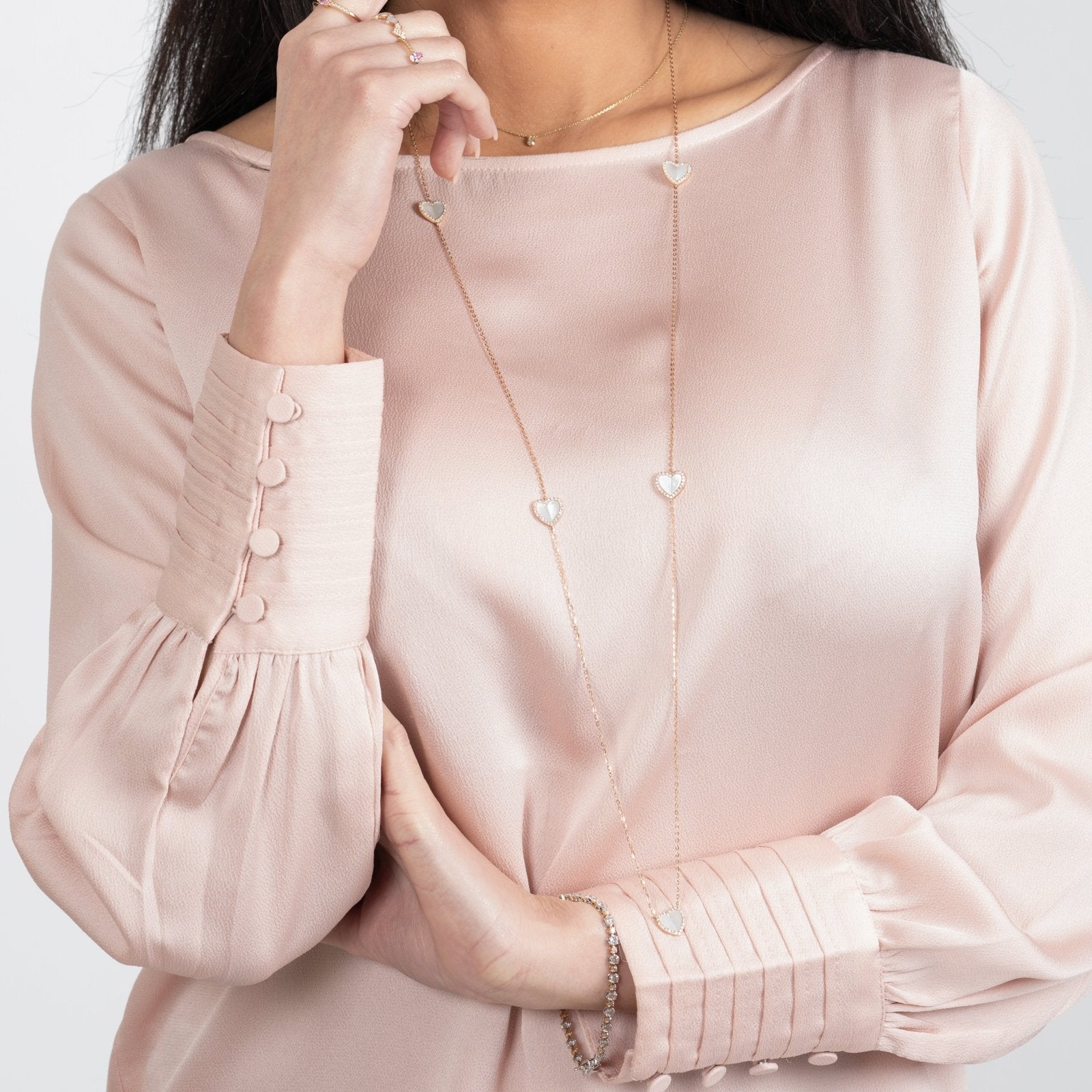 Mother of Pearl Heart with Diamonds Station Necklace Necklaces Estella Collection #product_description# 14k Birthstone Diamond #tag4# #tag5# #tag6# #tag7# #tag8# #tag9# #tag10#