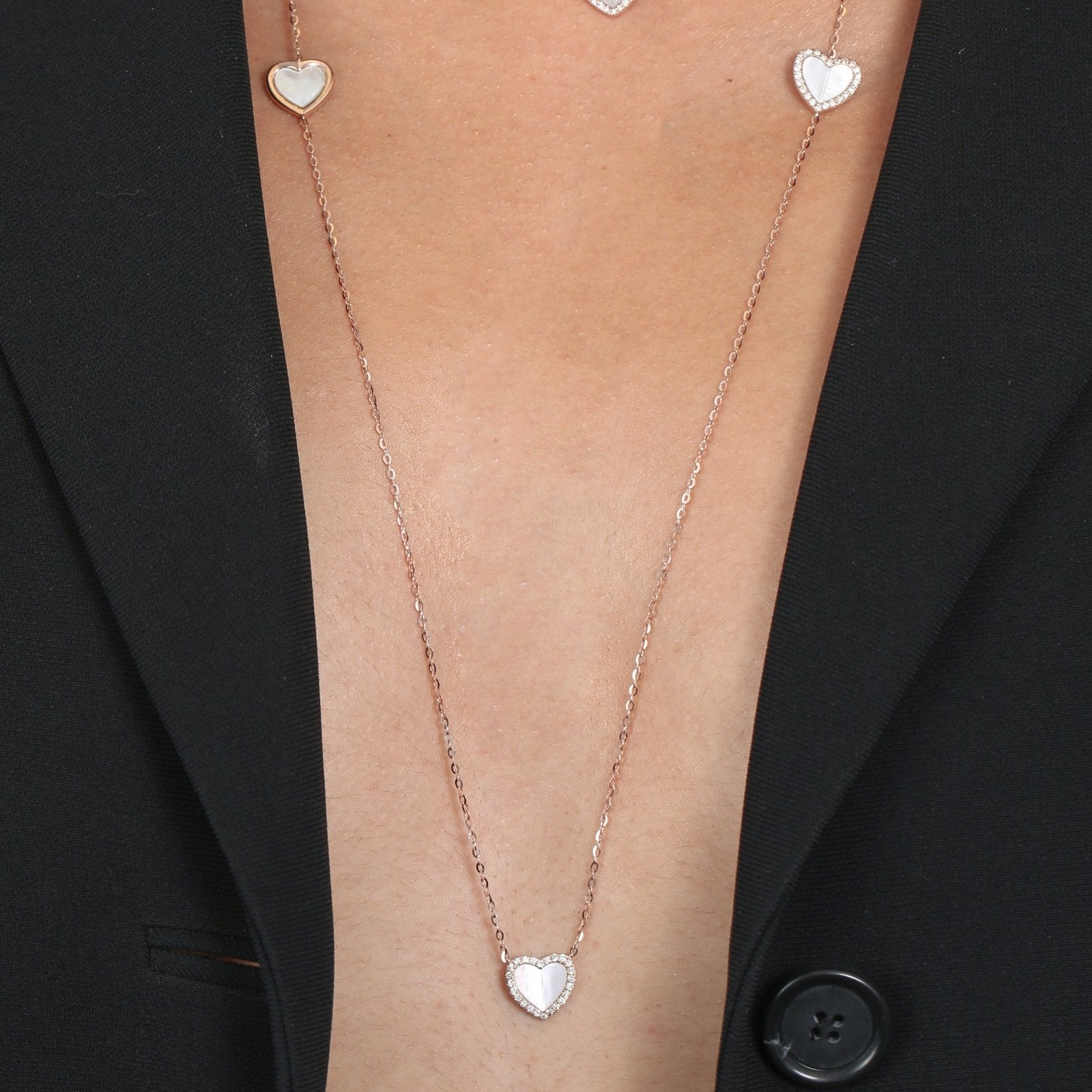 Mother of Pearl Heart with Diamonds Station Necklace Necklaces Estella Collection #product_description# 14k Birthstone Diamond #tag4# #tag5# #tag6# #tag7# #tag8# #tag9# #tag10#