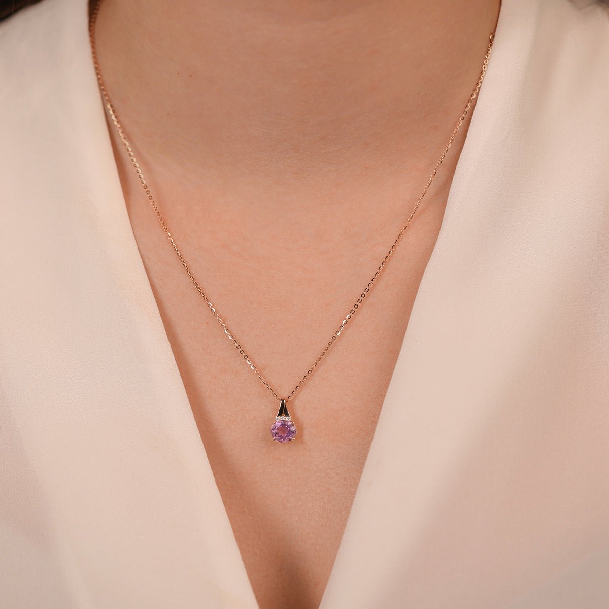 Round Amethyst Pendant Necklace with Diamonds Necklaces Estella Collection #product_description# 14k Amethyst Diamond #tag4# #tag5# #tag6# #tag7# #tag8# #tag9# #tag10#