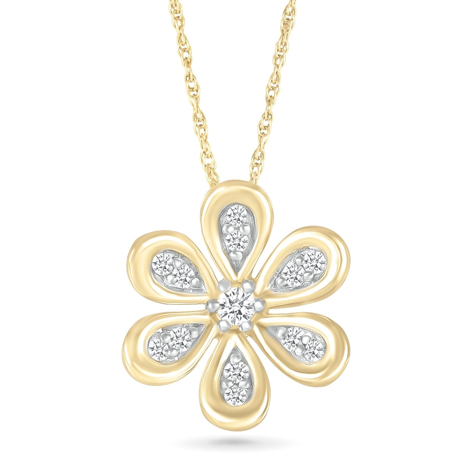 Six Petal Diamond Flower Pendant with Gold Bezel Necklaces Estella Collection #product_description# 32734 10k April Birthstone Colorless Gemstone #tag4# #tag5# #tag6# #tag7# #tag8# #tag9# #tag10#