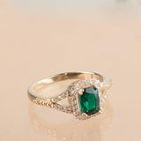Cushion Cut Emerald Ring with White Sapphire Halo and Split Shank Rings Estella Collection #product_description# 32752 10k Birthstone Birthstone Jewelry #tag4# #tag5# #tag6# #tag7# #tag8# #tag9# #tag10#