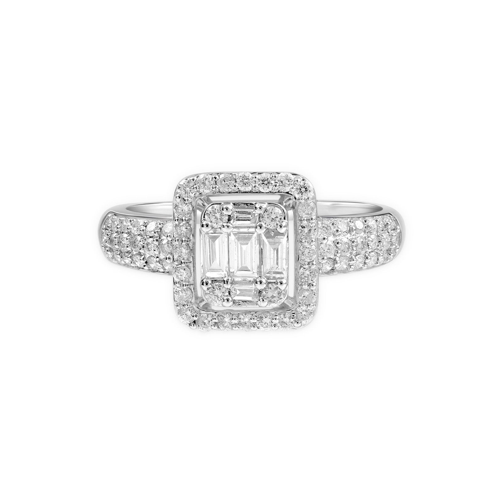 Diamond Baguette with Halo Ring in Solid 18k White Gold Rings Estella Collection #product_description# 17469 18k Colorless Gemstone Diamond #tag4# #tag5# #tag6# #tag7# #tag8# #tag9# #tag10# 6