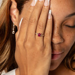 Three Stone Emerald Cut Ruby Ring with White Sapphire Band Rings Estella Collection #product_description# 32749 Made to Order Ruby White Sapphire #tag4# #tag5# #tag6# #tag7# #tag8# #tag9# #tag10#