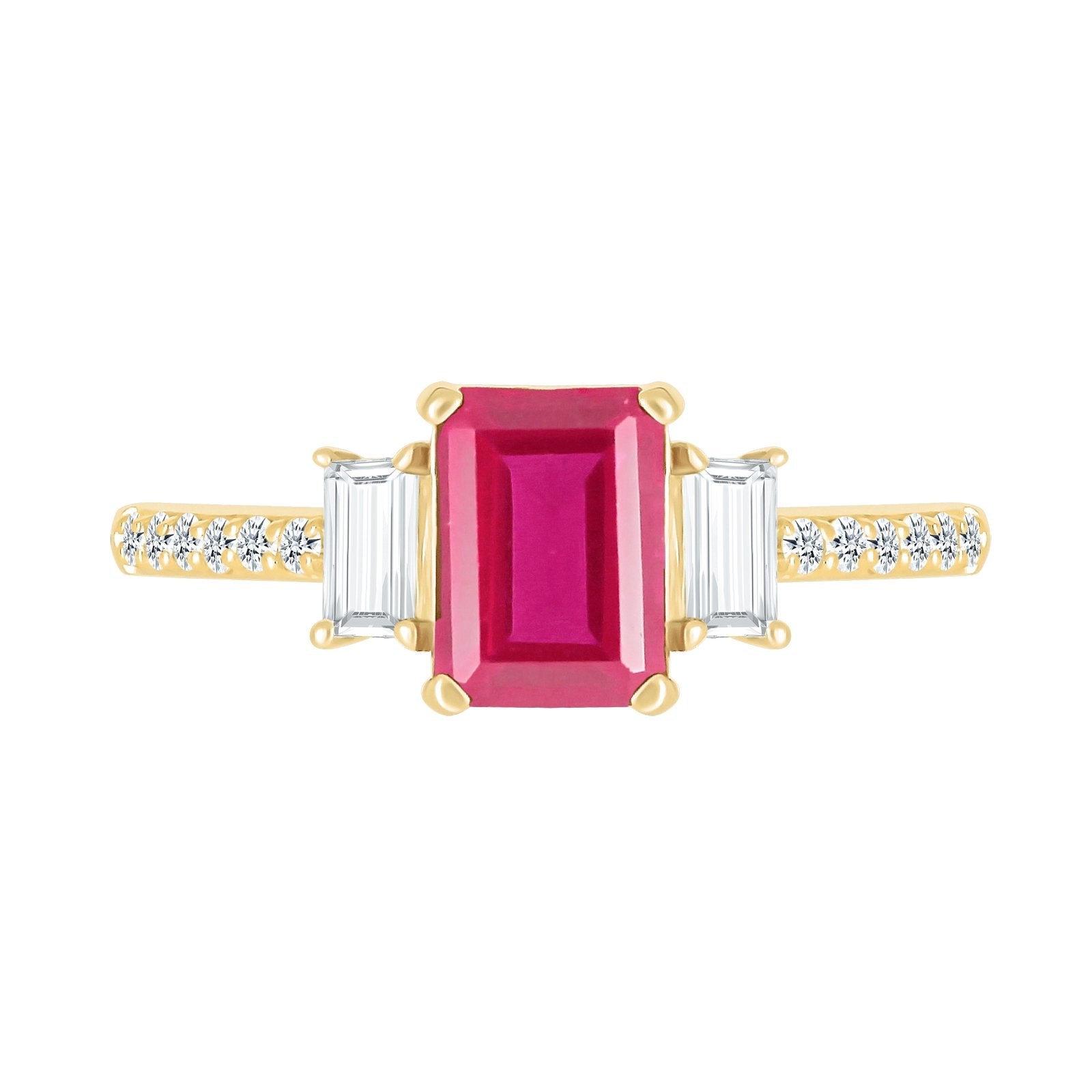Three Stone Emerald Cut Ruby Ring with White Sapphire Band Rings Estella Collection #product_description# 32749 Made to Order Ruby White Sapphire #tag4# #tag5# #tag6# #tag7# #tag8# #tag9# #tag10#