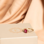 Three Stone Emerald Cut Ruby Ring with White Sapphire Band Rings Estella Collection #product_description# 32749 Made to Order Ruby White Sapphire #tag4# #tag5# #tag6# #tag7# #tag8# #tag9# #tag10#