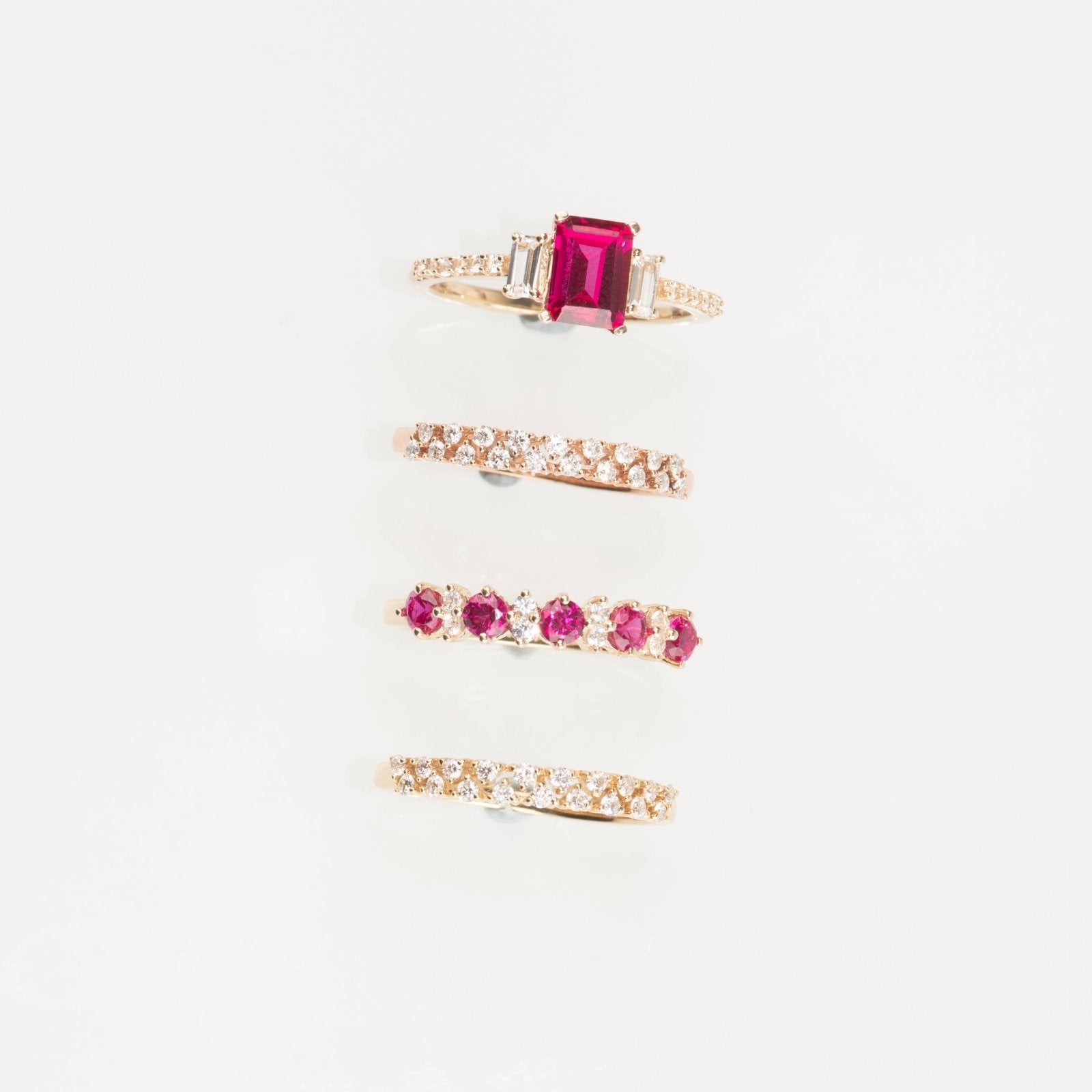 Three Stone Emerald Cut Ruby Ring with White Sapphire Band Rings Estella Collection #product_description# 32749 Made to Order Ruby White Sapphire #tag4# #tag5# #tag6# #tag7# #tag8# #tag9# #tag10#