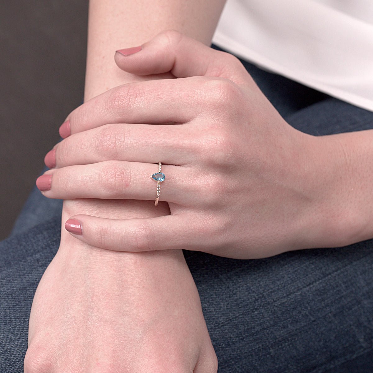 Blue Topaz Pear Set in Cubic Zirconia Studded Band Rings Estella Collection #product_description# 17768 14k Birthstone Gemstone #tag4# #tag5# #tag6# #tag7# #tag8# #tag9# #tag10# 6