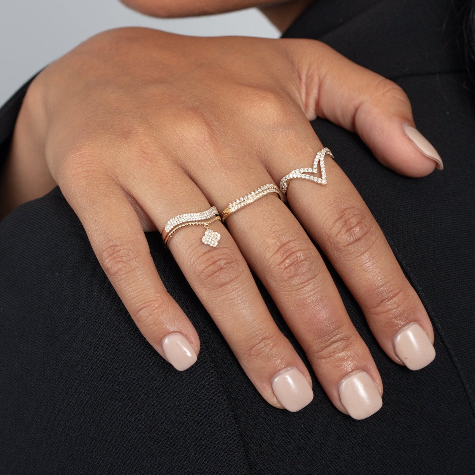 Diamond Pavé Studded Clover Drop Cable Ring Rings Estella Collection #product_description# 17363 14k Diamond Engagement Ring #tag4# #tag5# #tag6# #tag7# #tag8# #tag9# #tag10# 6