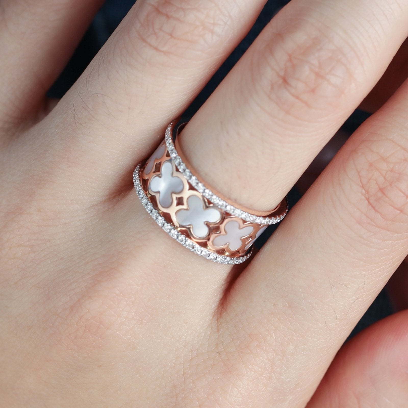 Mother of Pearl Clover Diamond Banded Eternity Ring Rings Estella Collection #product_description# 17209 14k Birthstone Diamond #tag4# #tag5# #tag6# #tag7# #tag8# #tag9# #tag10#