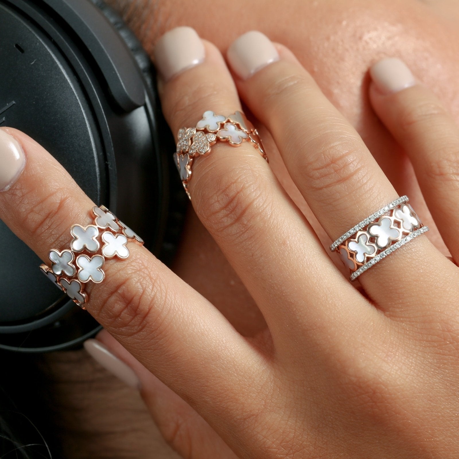 Mother of Pearl Clover Diamond Banded Eternity Ring Rings Estella Collection #product_description# 17209 14k Birthstone Diamond #tag4# #tag5# #tag6# #tag7# #tag8# #tag9# #tag10#