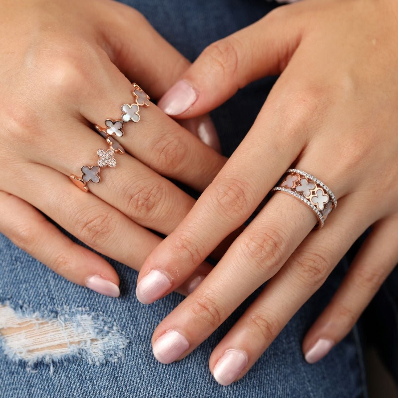 Mother of Pearl Clover Diamond Banded Eternity Ring Rings Estella Collection #product_description# 17209 14k Birthstone Diamond #tag4# #tag5# #tag6# #tag7# #tag8# #tag9# #tag10#