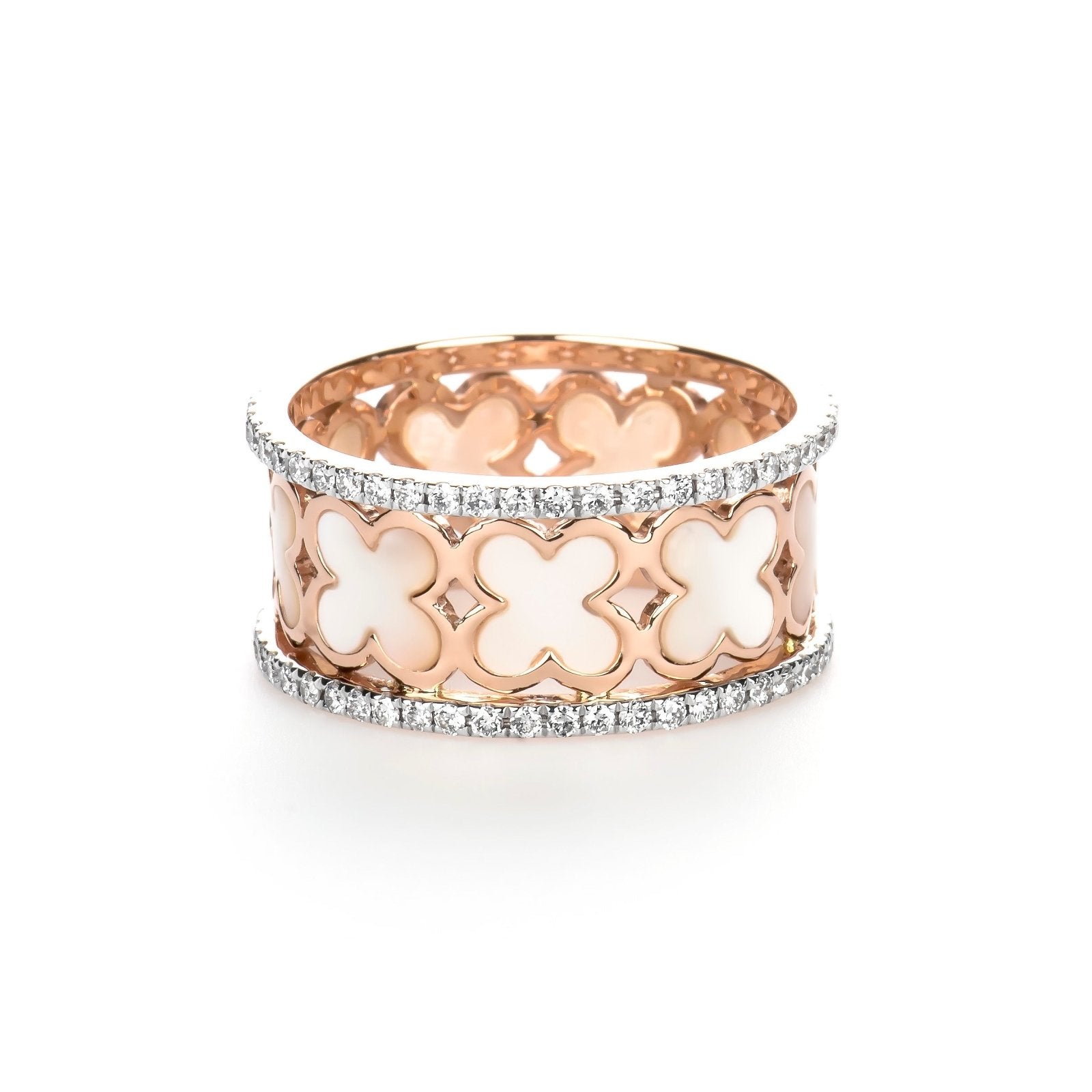 Mother of Pearl Clover Diamond Banded Eternity Ring Rings Estella Collection #product_description# 17209 14k Birthstone Diamond #tag4# #tag5# #tag6# #tag7# #tag8# #tag9# #tag10#