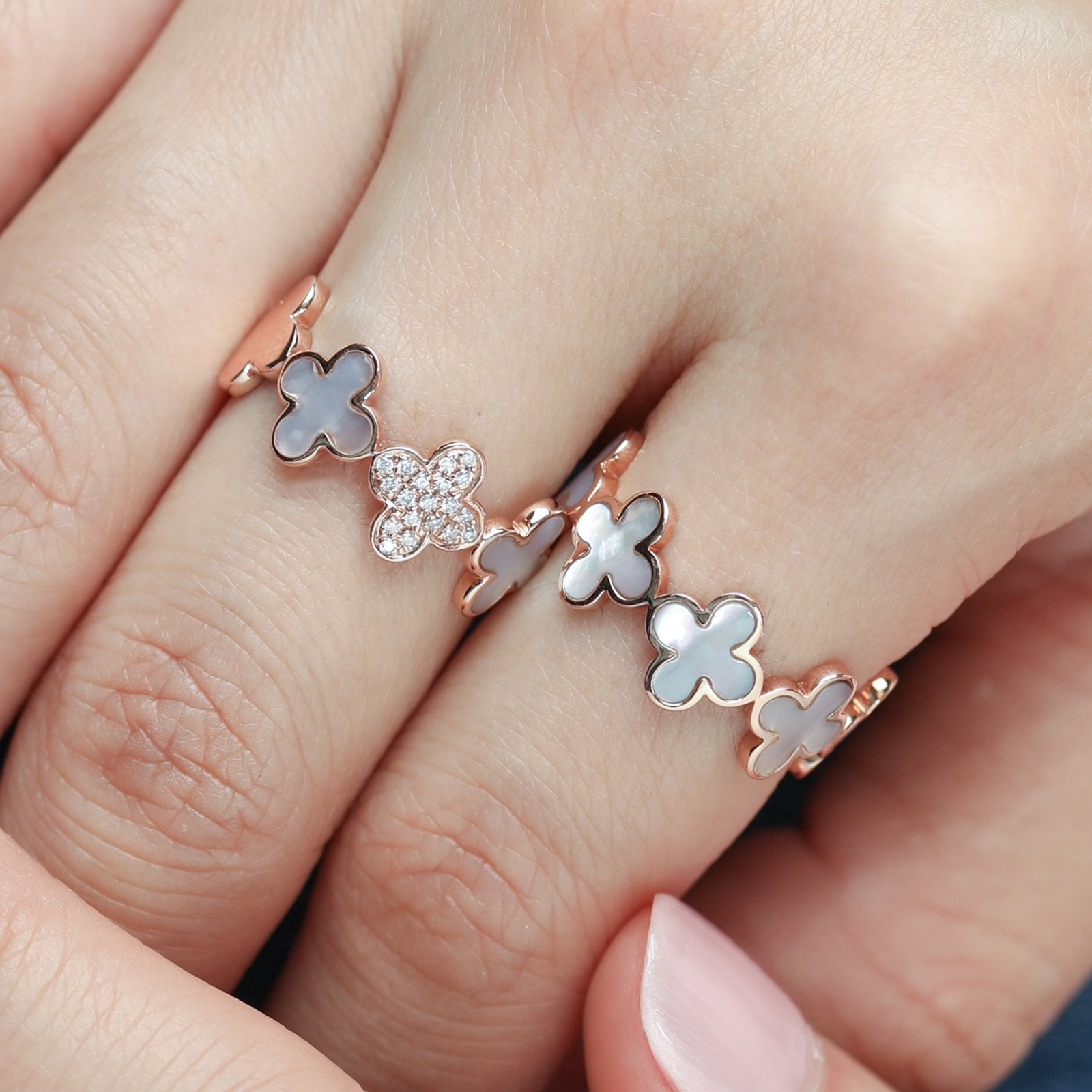 Mother of Pearl Clover Eternity Ring Rings Estella Collection #product_description# 14k Birthstone Gemstone #tag4# #tag5# #tag6# #tag7# #tag8# #tag9# #tag10#