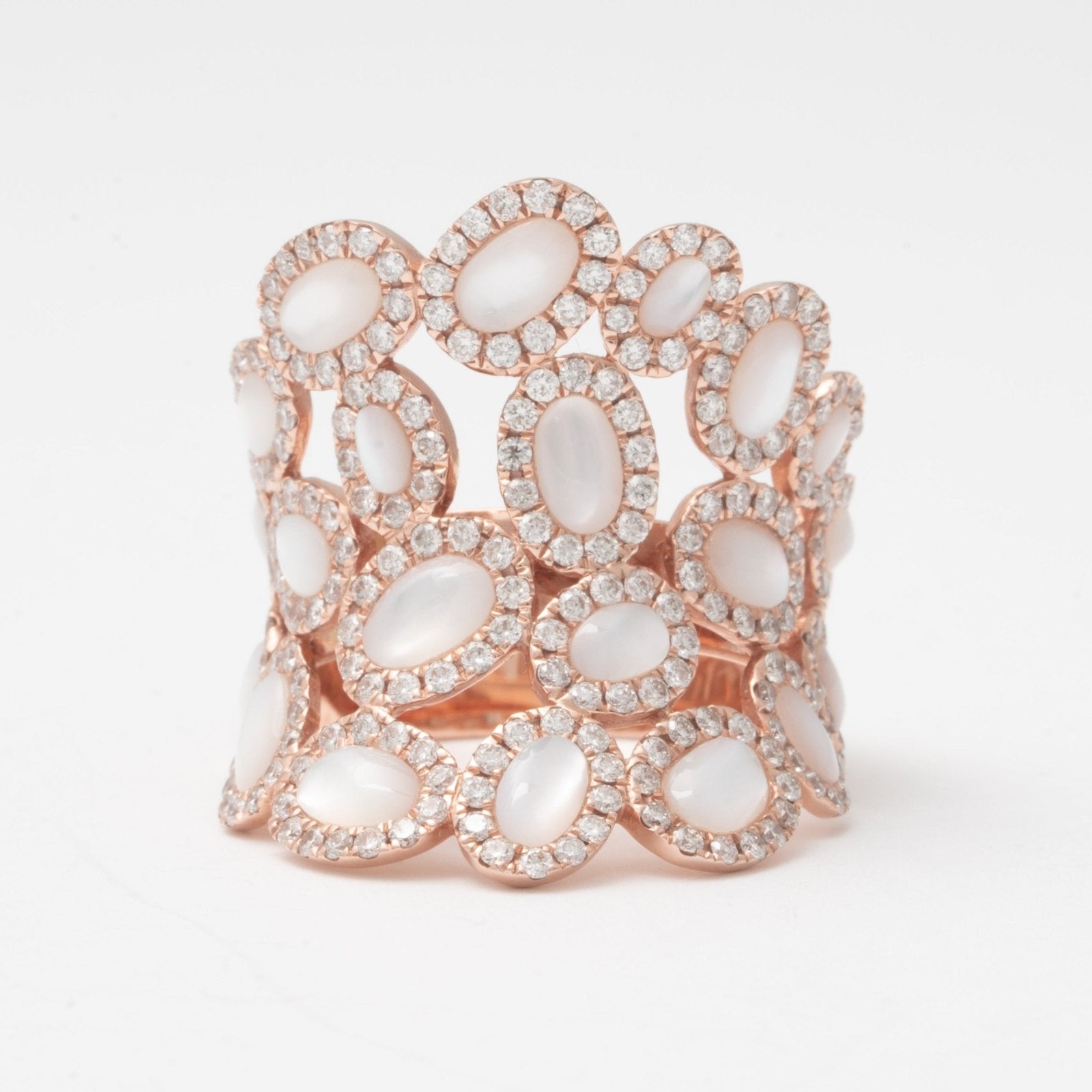 Oval Mother Of Pearl and Diamond Cluster Full Finger Ring Rings Estella Collection #product_description# 17200 14k Birthstone Diamond #tag4# #tag5# #tag6# #tag7# #tag8# #tag9# #tag10# 7
