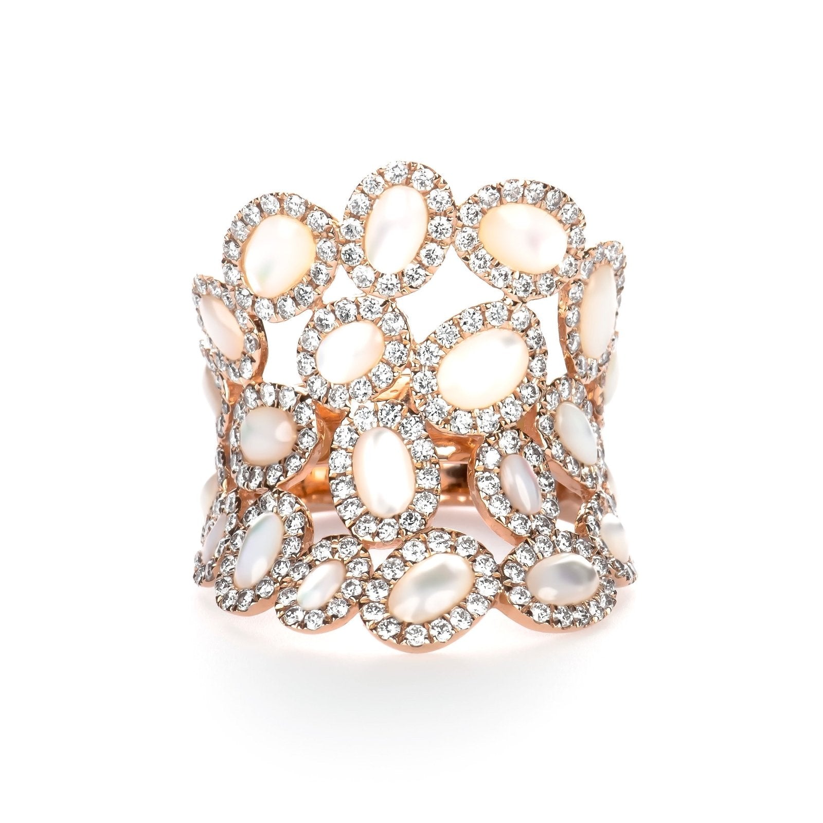 Oval Mother Of Pearl and Diamond Cluster Full Finger Ring Rings Estella Collection #product_description# 17200 14k Birthstone Diamond #tag4# #tag5# #tag6# #tag7# #tag8# #tag9# #tag10# 7