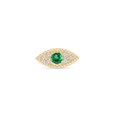 a gold ring with a green stone and diamonds