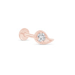 a pair of rose gold earrings with a diamond