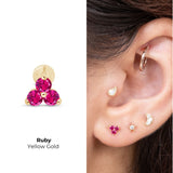 Pink Ruby Trinity Cluster Flat Back Earring