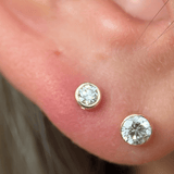 a close up of a person wearing a pair of ear piercings