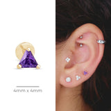 Triangle Cut Amethyst Flat Back Stud