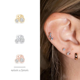Yellow Gold Triple Diamond Cluster Flat Back Earring