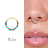 Blue Topaz Pavé Studded Eternity Clicker Single Hoop