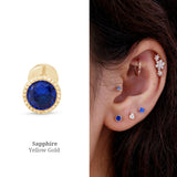 Blue Sapphire Milgrain Flat Back Stud