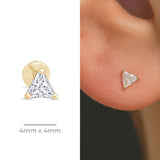 Triangle Cut Gemstone Flat Back Stud in Solid 14k Yellow Gold