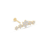 Five Flower Diamond Garland Flat Back Stud in Solid 14k Yellow Gold