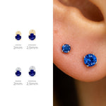 Blue Sapphire Cartilage Flat Back Stud Earrings in Solid 14k White Gold