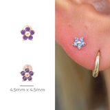 Amethyst Flower Flat Back Stud in Solid 14k Rose Gold