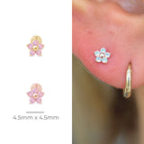 Pink Opal Flower Flat Back Stud in Solid 14k Yellow Gold