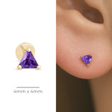Triangle Cut Amethyst Flat Back Stud in Solid 14k Yellow Gold