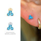 Aquamarine Trinity Cluster Flat Back Stud in Solid 14k White Gold
