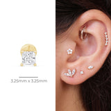 Yellow Gold Princess Cut Diamond Flat Back Earring