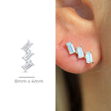 Baguette Cascade Flat Back Stud in Solid 14k White Gold