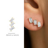 Baguette Cascade Flat Back Stud in Solid 14k Yellow Gold