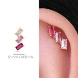 Yellow Gold Pink Baguette Crawler Flat Back Stud