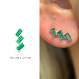 Baguette Cascade Emerald Flat Back Stud in Solid 14k Yellow Gold