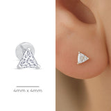 Triangle Cut Cubic Zirconia Flat Back Stud in Solid 14k White Gold