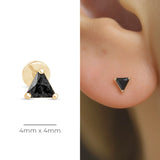 Triangle Cut Black Onyx Flat Back Stud in Solid 14k Yellow Gold