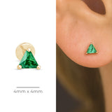 Triangle Cut Emerald Flat Back Stud in Solid 14k Yellow Gold
