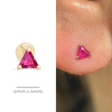 Triangle Cut Ruby Flat Back Stud in Solid 14k Yellow Gold