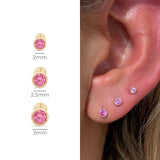 Pink Milgrain Flat Back Stud in Solid 14k Yellow Gold