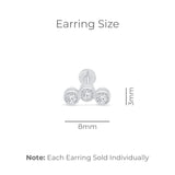 Triple Cubic Zirconia Milgrain Flat Back Stud (White)